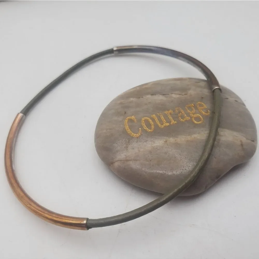 Silver and gold tone stretch bracelet simplistic‎ statement jewelry